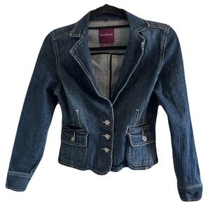 GLORIA‎ VANDERBILT Medium Blue Fitted Jean Jacket Sz S Petite Chic Casual Office
